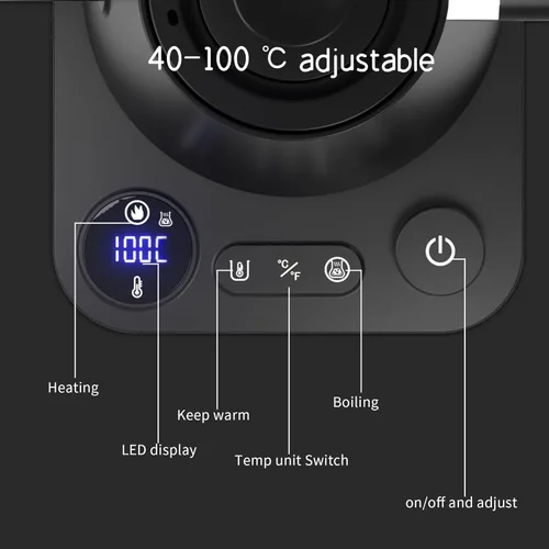 Vista 3 de RHD - Hervidor eléctrico de cuello de cisne con pantalla LCD, caldera de agua caliente con control de temperatura en tiempo real para preparar café