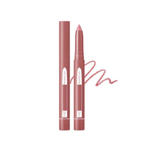 Vista 9 de Lápiz labial 2 en 1, delineador de labios, lápiz delineador de labios, lápiz labial delgado, brillo de labios de belleza, lápiz labial mate de punta