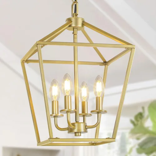Vista 12 de Candelabro para comedor, accesorios de candelabro rústico de 4 luces, luz de techo vintage con altura ajustable, luz colgante geométrica antigua