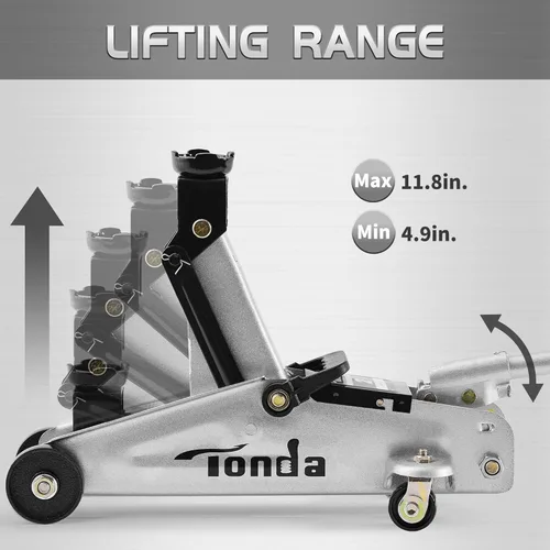 Vista 10 de TONDA Gato de piso, gato hidráulico portátil elevador de coche, capacidad de 2 toneladas (3,800 libras), plata