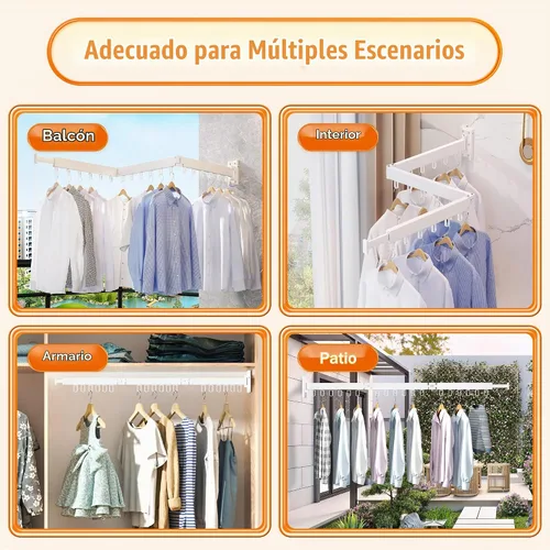 Vista 7 de ZdwCyl Percha de ropa montada en la pared, estante de secado de ropa de aluminio, ahorro de espacio, retráctil, agujeros a prueba de viento