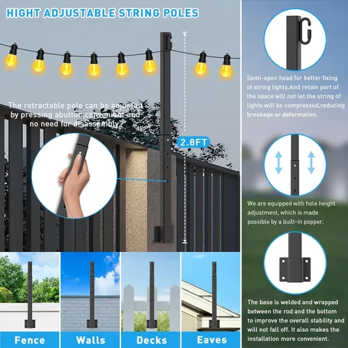Vista 6 de AILBTON Paquete de 4 Postes de Suspensión para Luces de Cadena Exteriores para Colgar Luces de Cadena Exteriores, con Clip y Soporte, Soporte