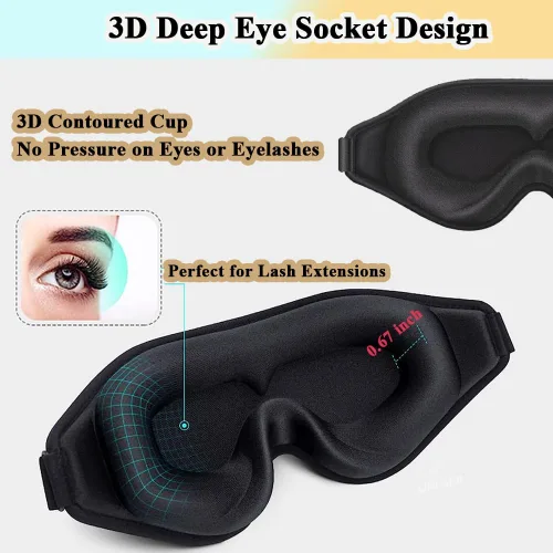 Vista 2 de Máscara de ojos negra para extensiones de pestañas, protector de pestañas para hombres y mujeres, bloqueo de luz 3D, cubiertas de ojos contorneadas