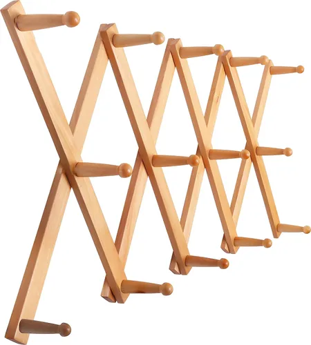 Vista 7 de SKOLOO Perchero de pared para sombreros con 14 ganchos, de madera maciza, moderno, perchero de pared expandible para abrigos, sombreros, bolsos