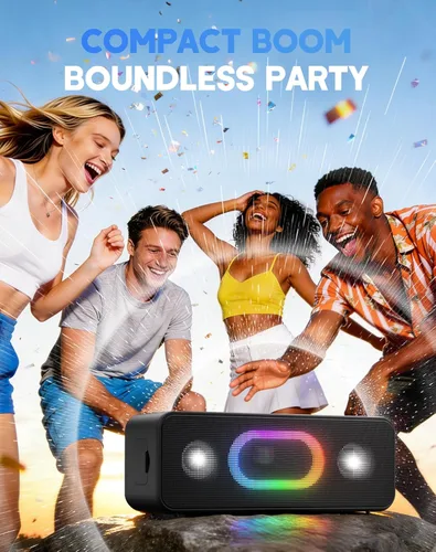 Vista 4 de OHAYO Bluetooth Speaker, Wireless Portable Outdoor Speakers, Bold Sound and Ambient Light, IPX6 Waterproof, 24H Playtime, TWS Pairing, Built-in Mic