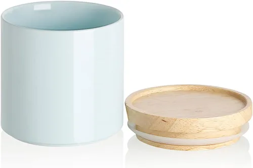 Vista 13 de Botes de Cocina Sweejar Tarro de Cerámica para Almacenamiento de Alimentos, Contenedores Apilables con Tapa de Madera de Sellado Hermético