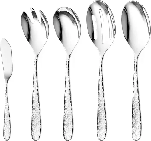 Vista 15 de Danialli Juego de utensilios de servir, cucharas de servir de acero inoxidable 18/10, servidores de ensalada, cuchillos de mantequilla, acabado