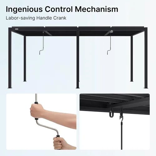 Vista 4 de PATISOL Pérgola con listones de aluminio de 19 x 10 pies para patio al aire libre con techo ajustable, parasol resistente a la lluvia, fácil