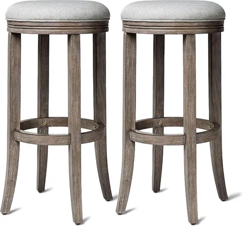 Maven Lane Taburete de bar giratorio Eva de 31 pulgadas, taburete de madera de altura de barra con asiento redondo tapizado y detalles tallados a