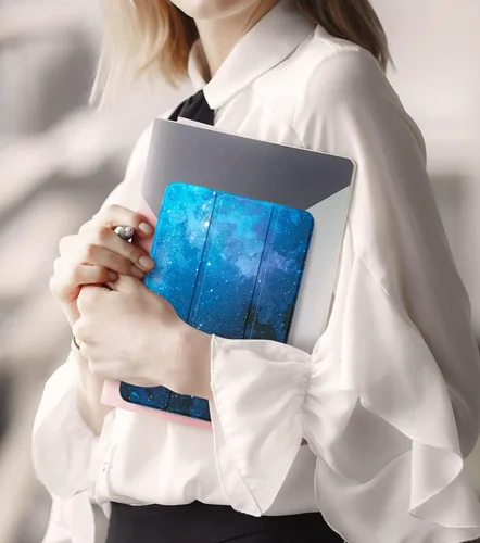 Vista 9 de MoKo Funda para tableta Amazon Kindle Fire HD 8 y 8 Plus (12/10ª generación, 2022/2020), funda de piel sintética con soporte triple y carcasa azul