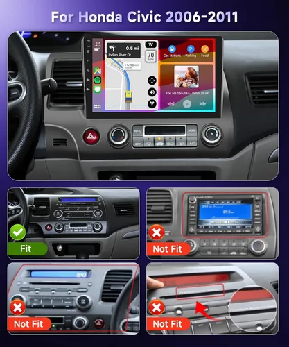 Vista 2 de Podofo Radio para Honda Civic 2006 2007 2008 2009 2010 2011 Estéreo de Coche con CarPlay Inalámbrico Android Auto, Pantalla Táctil de 10.1 Pulgadas