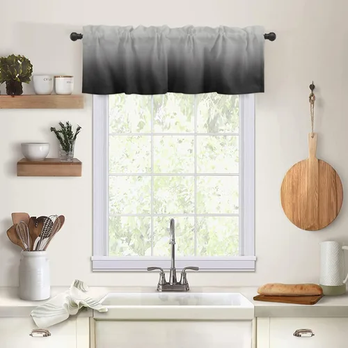Vista 8 de Cortinas de ventana con cenefa con bolsillo para barra, para sala de estar, cocina, baño, color marrón degradado, cenefas de tratamiento de ventanas