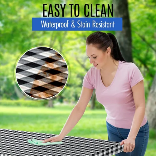 Vista 2 de LINPRO Funda de mesa de picnic de alta calidad con fundas de banco, accesorios elásticos de vinilo ajustable para caravanas y campistas, Negro