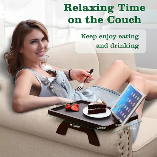 Vista 3 de Mesa auxiliar con clip para mesa auxiliar, mesa de sofá BAMBOOTRAY para sofás anchos, bandeja para reposabrazos de sofá para espacios pequeños, mesa