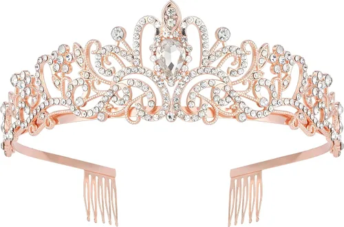 Vista 10 de Corona de princesa para mujer, tiaras de reina de cristal para niñas, accesorios para el cabello de novia, regalos para cumpleaños, boda