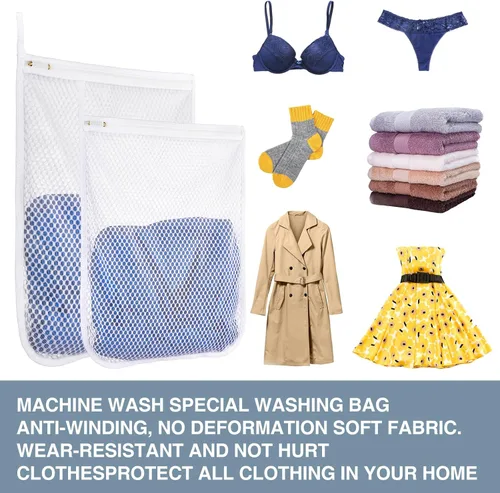 Vista 6 de 3 piezas Bolsas de lavandería duraderas de malla de panal para prendas delicadas 16" x 19" (2 grandes) 12" x 15" (1 mediana)