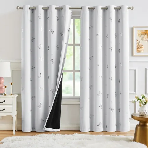 Vista 10 de Jubilantex Cortinas opacas con diseño de mariposa dorada, 80 % rosa, 54 01 # Lavanda Rosa Dorado/80% Blackout
