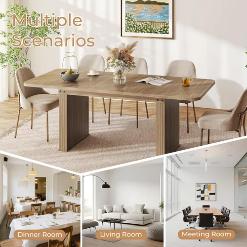 Vista 5 de Zevemomo Mesa de Comedor Expandible de 63"-78.7", Mesa de Cocina Estilo Granja para 6-10 Personas, Mesa de Comedor Rectangular Extensible, con Riel