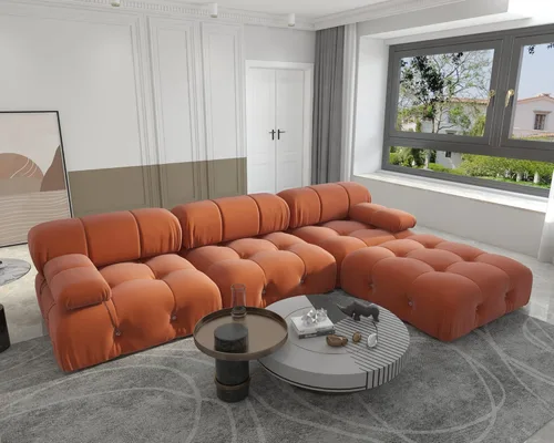 Vista 41 de Sofá modular convertible, moderno sofá recto de terciopelo de 3 plazas para sala de estar, apartamento (104 pulgadas/negro)