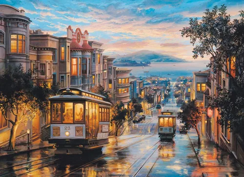 Vista 2 de EuroGraphics Rompecabezas de 1000 piezas de San Francisco Teleférico Heaven de Eugene Lushpin