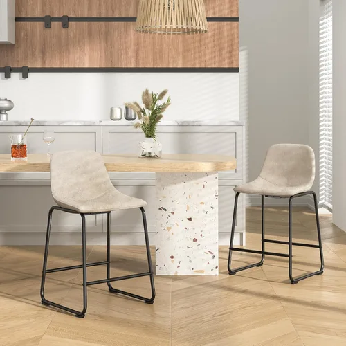 Vista 7 de Rfiver Taburetes de bar de cuero sintético PU Set de 2, Taburetes de pub industriales con respaldo y reposapiés, Sillas de bar modernas sin brazos