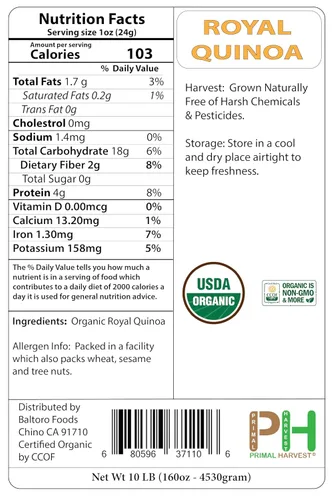 Vista 2 de Grano de quinua entera blanca dorada orgánica, sin OMG, sin gluten, a granel (3 libras)
