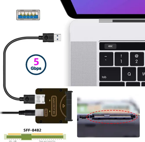 Vista 3 de CY SFF-8482 SAS 29Pin a USB3.0 Adaptador de disco duro de 5 Gbps con chipset y puerto de alimentación (necesita fuente de alimentación de 12 V/3A)