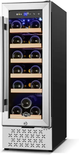 Vista 19 de Tylza Refrigerador de vino de 8 botellas, bodega con puerta de vidrio templado de baja emisión, pantalla táctil LED, cerradura, sin escarcha, sin