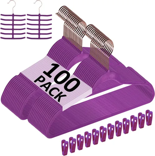 Vista 22 de VECELO Perchas de terciopelo de alta calidad resistentes (paquete de 50), antideslizantes y ahorran espacio con 6 clips para los dedos y soporte