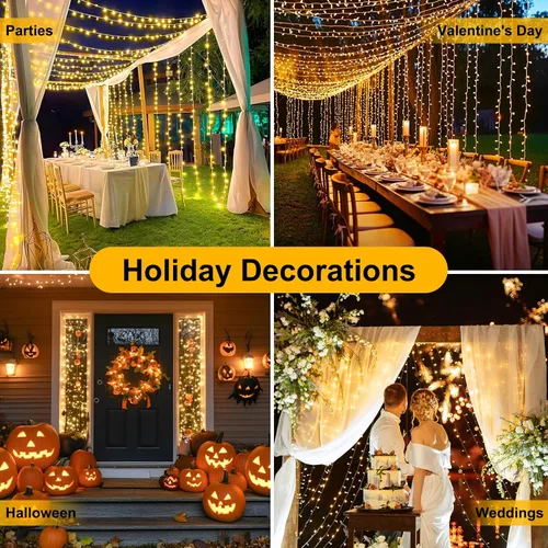 Vista 7 de Guirnalda de luces de Navidad de 70 pies con 200 luces LED enchufables, para interiores y exteriores, conectables, luces centelleantes de hadas