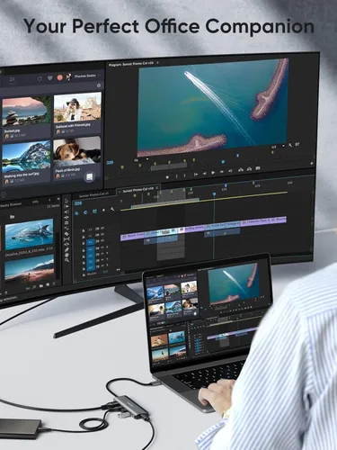 Vista 7 de CableCreation Hub USB-C 4K 60Hz, adaptador multipuerto USB C 5 en 1 con HDMI y 3 puertos USB 3.0, entrega de energía de 100 W, compatible