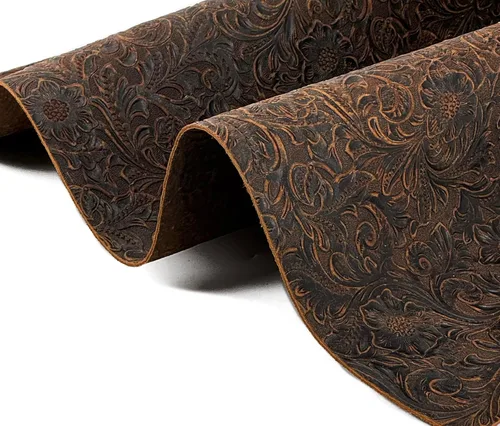 Vista 12 de Jeereal Hoja de cuero genuino con textura de protuberancia de estilo occidental, patrón geométrico de 0.079 in (5-5.5 onzas), herramientas florales