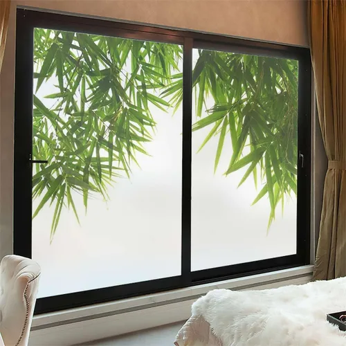 Vista 2 de Película de vidrieras verde y blanco para puertas de vidrio, película de privacidad esmerilada para ventana, calcomanías de vidrio estático