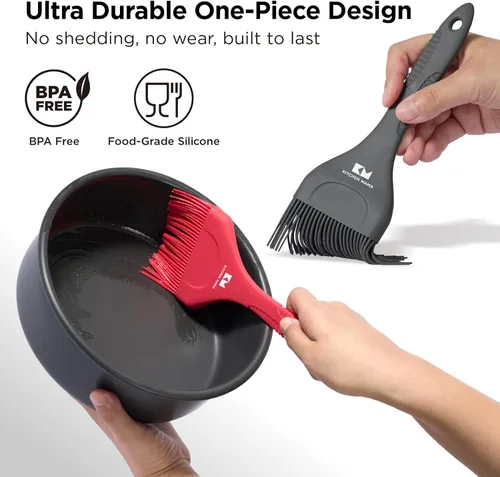 Vista 5 de Kitchen Mama Platinum - Juego de utensilios de silicona extra anchos para repostería y untar, resistentes al calor, aptos para lavavajillas