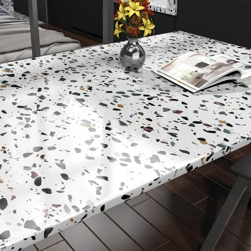 Vista 3 de AbaBoorty Papel de contacto de granito de 15.8 x 197 pulgadas, papel de contacto de terrazo blanco para encimeras, papel tapiz autoadhesivo