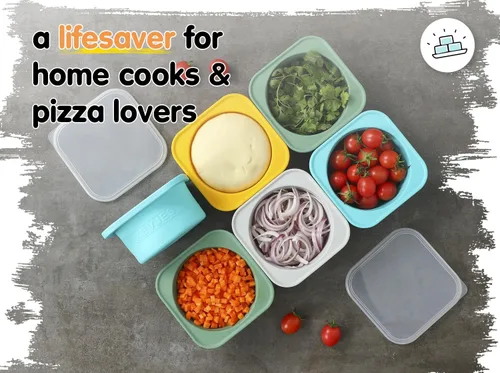 Vista 3 de PLUS-1000ml Caja de prueba de masa de pizza para pizza artesanal DIY, contenedores apilables de grado alimenticio de silicona con tapas. Apto