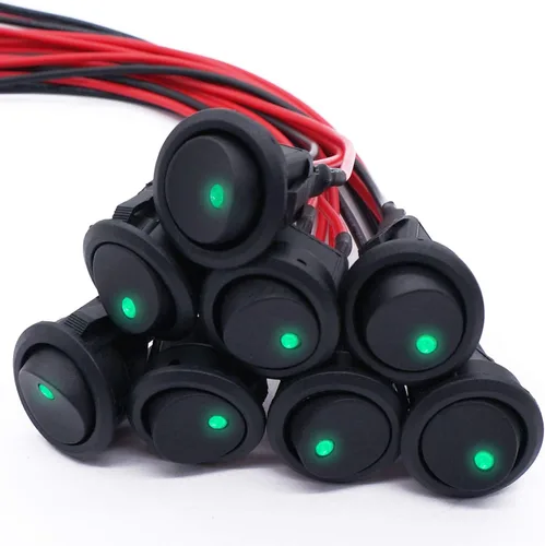 Vista 13 de Twidec /8 unids SPST Punto redondo iluminado interruptor basculante Control de palanca para coche o barco 20A 12V DC On/Off luz LED azul con cables