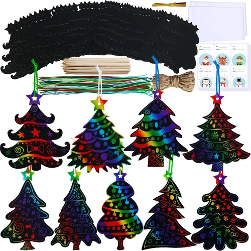Winlyn 54 juegos de 9 estilos mágicos de color negro, adornos de árbol de Navidad de arco iris, decoración de arte para niños, actividades de aula,