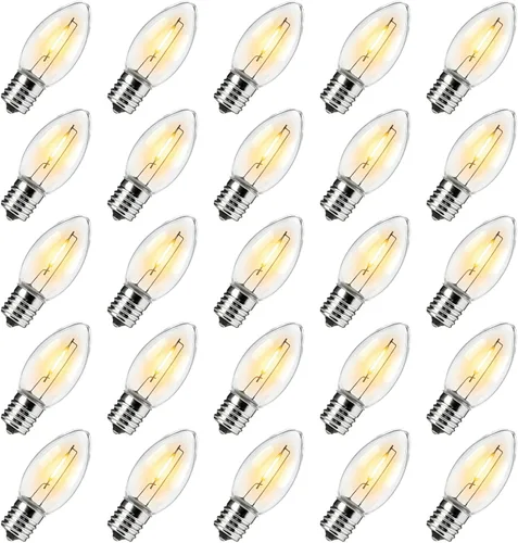 Vista 10 de Brightown Paquete de 50 bombillas LED C9 de Navidad, bombillas LED C9 inastillables de plástico transparente, repuesto para luces de cadena