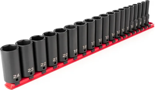 Vista 13 de TEKTON Juego de dados de impacto de 6 puntos profundos de 3/8 pulgadas con riel, 12 piezas (0.315-0.748 in) SID91103
