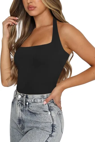 Vista 4 de Berryou Body para mujer con cuello cuadrado, sin mangas, sexy, sin espalda, ajustado, para club