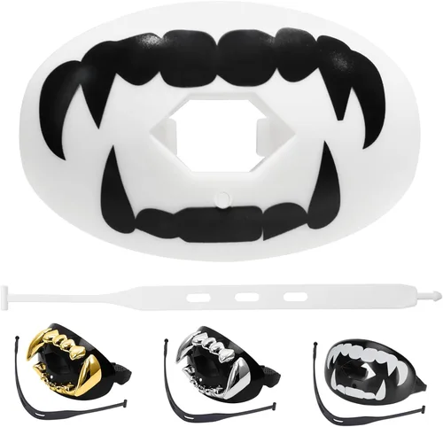 Vista 10 de Protector bucal de fútbol americano con correa, protector bucal transpirable para jóvenes y adultos, protector de dientes y labios