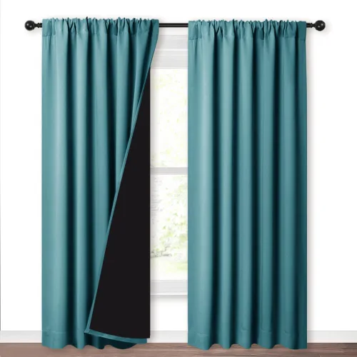 Vista 98 de NICETOWN Biscotti Beige 100% Cortinas opacas de 45" de largo para cocina, bolsillo con varilla para sótano completamente opaco, cortinas térmicas