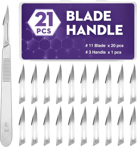 Vista 10 de 32 piezas de 30 cuchillas para bisturí con bisturíes #10#11#23, cuchillas quirúrgicas estériles, incluyendo dos mangos, cuchillas de laboratorio