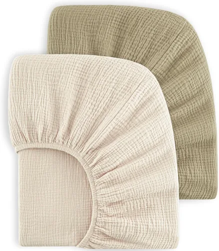 Vista 17 de Bearmoss Sábanas de muselina para mini cuna para Pack N Play - 100% algodón - 38"x26" Sábanas suaves y transpirables para corralito y cuna de bebé