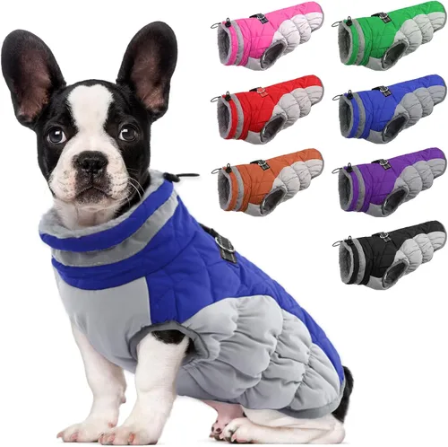 Vista 65 de Lelepet Abrigo cálido para perro, abrigo de invierno para perro, chaqueta impermeable para perros con arnés integrado reflectante para mascotas
