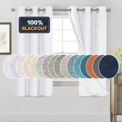 Vista 405 de Primitive - Cortinas opacas 100 % de lino texturizado natural para dormitorio, sala de estar, cortinas para ahorra energía, tela de arpillera