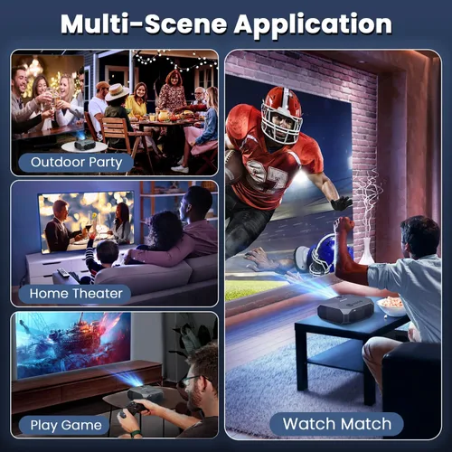 Vista 8 de FUDONI Proyector con WiFi y Bluetooth, soporte 4K para exteriores, proyector HD 1080P Max 300 pulgadas, proyector portátil de cine en casa