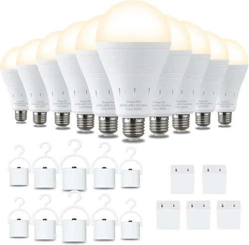 Vista 11 de DEBAOBULB Paquete de 4 bombillas de emergencia recargables, funciona con pilas, bombilla LED de bajo consumo de energía de 6000 K, luz diurna E26
