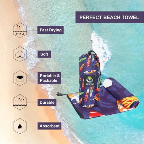 Vista 201 de 4Monster Toalla de playa de microfibra de secado rápido, toalla de viaje ligera súper absorbente para nadadores, toalla de camping sin arena